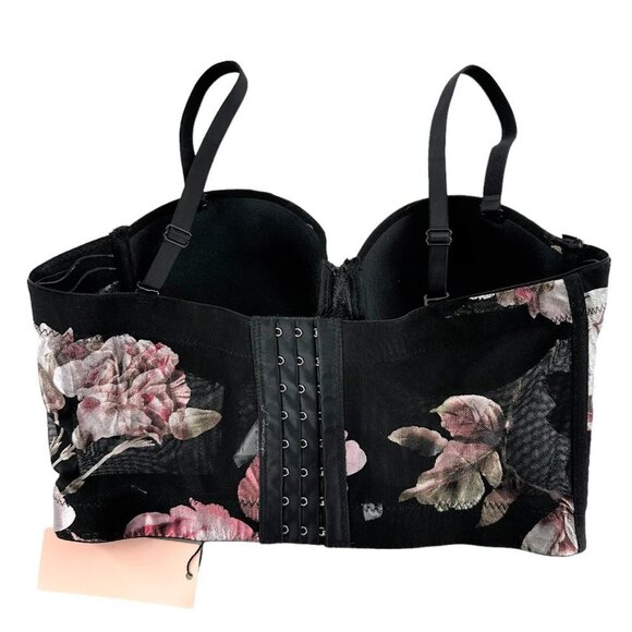 NEW Micas Black & Pink Floral Bustier Underwire Long Line Bra Corset Size Small - Picture 2 of 3
